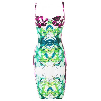 'Advika' bandage jurk met tropische print